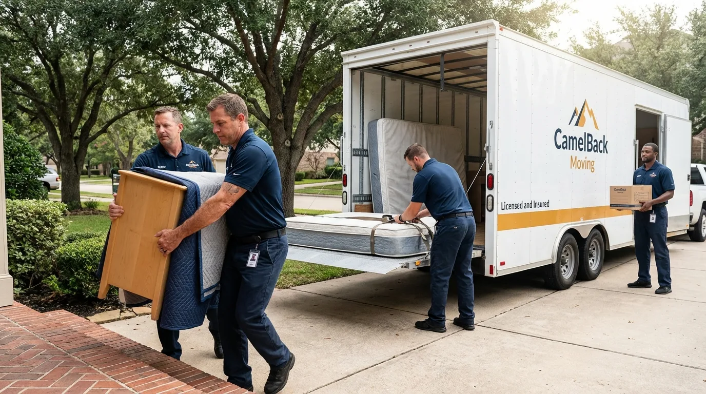 Crew loading residential truck for cross-state move from Parker, CO